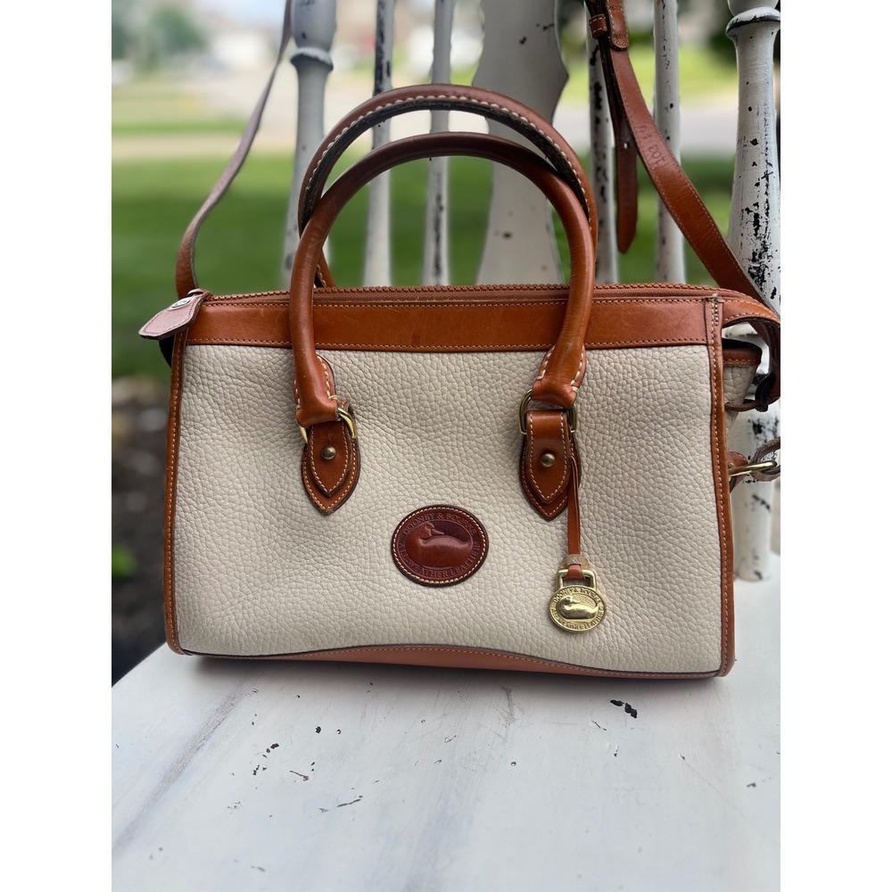 Vintage Dooney Bourke AWL Bone Tan Leather Satchel Crossbody USA Made Bag